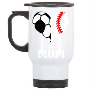 Ball Mom Heart Funny Baseball Soccer Mom Stainless Steel Travel Mug