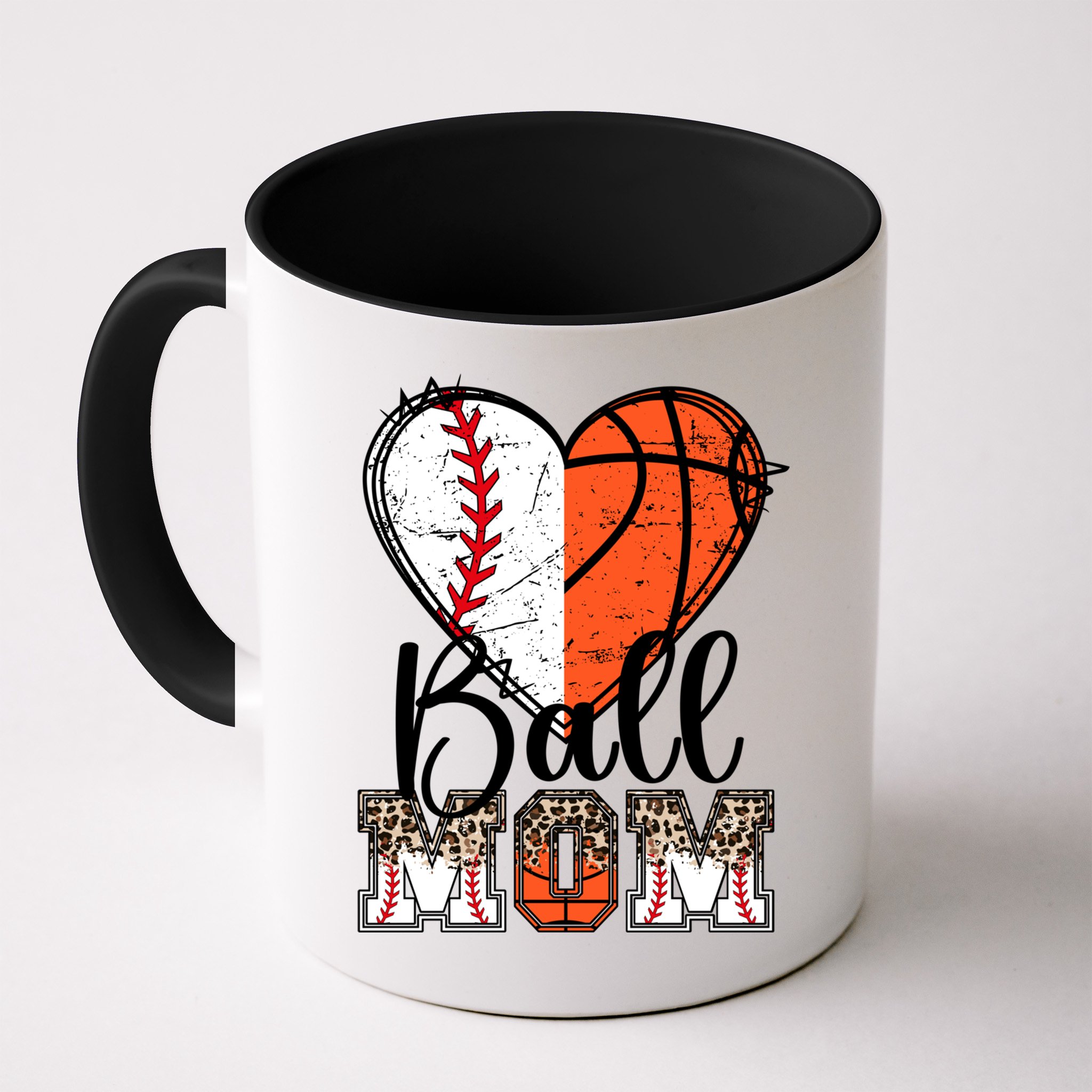 Ball Mom Heart Basketball Baseball Mom Gift Mug