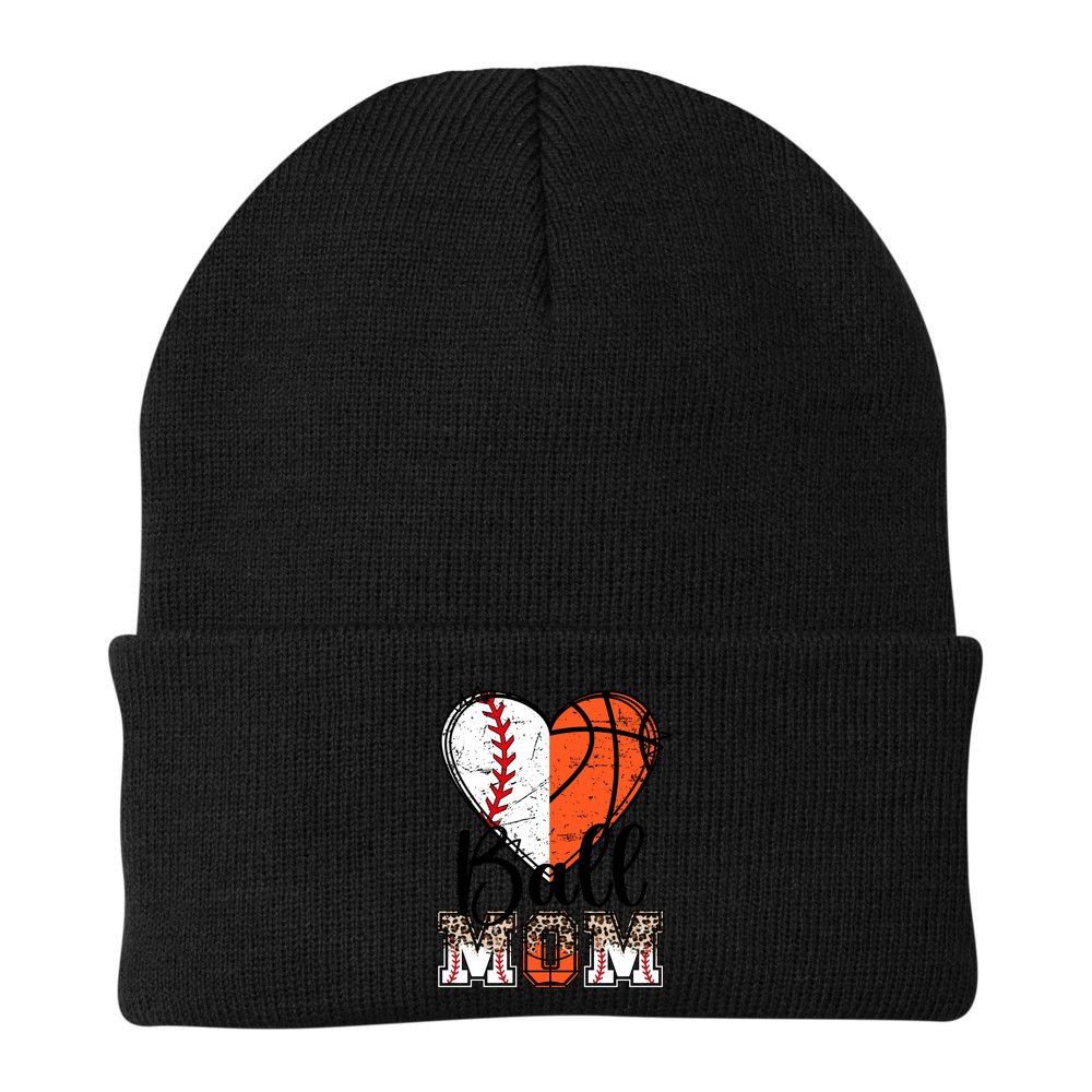 Ball Mom Heart Basketball Baseball Mom Gift Beanie