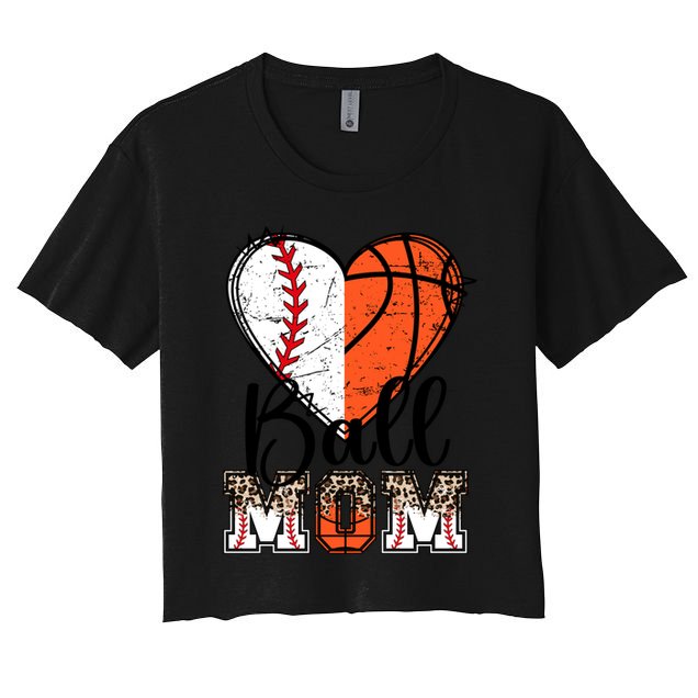 Ball Mom Heart Basketball Baseball Mom Gift Crop Top