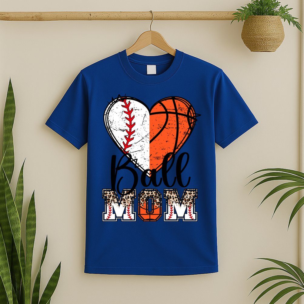 Ball Mom Heart Basketball Baseball Mom Gift T-Shirt