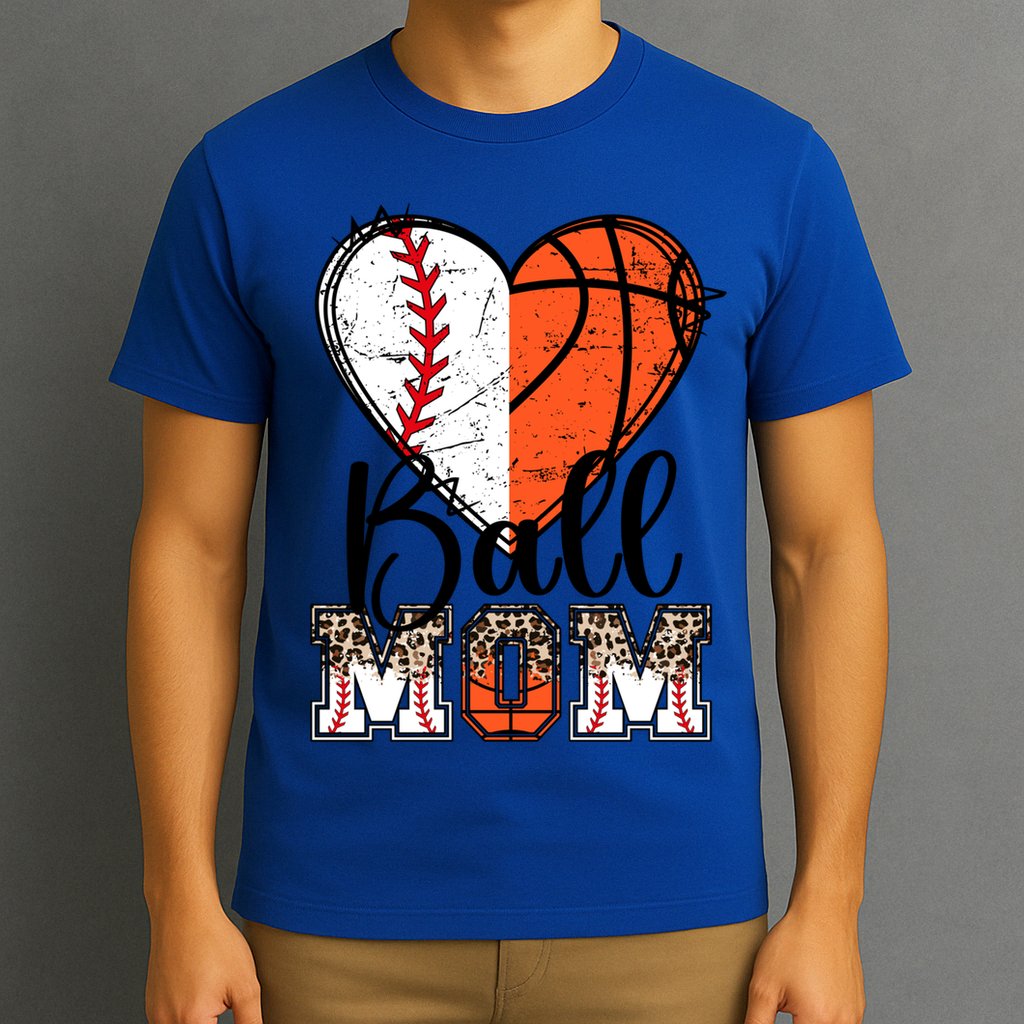 Ball Mom Heart Basketball Baseball Mom Gift T-Shirt