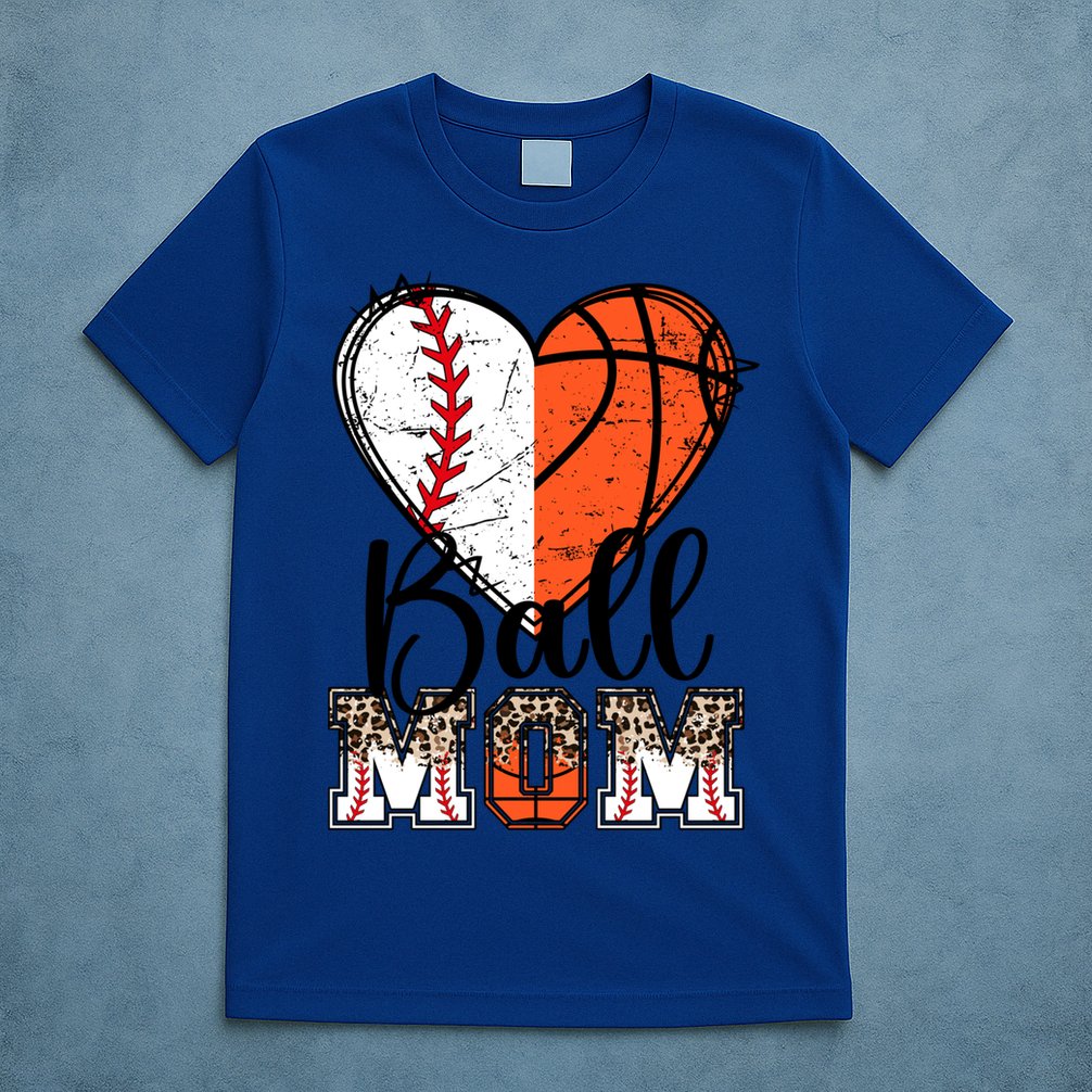 Ball Mom Heart Basketball Baseball Mom Gift T-Shirt