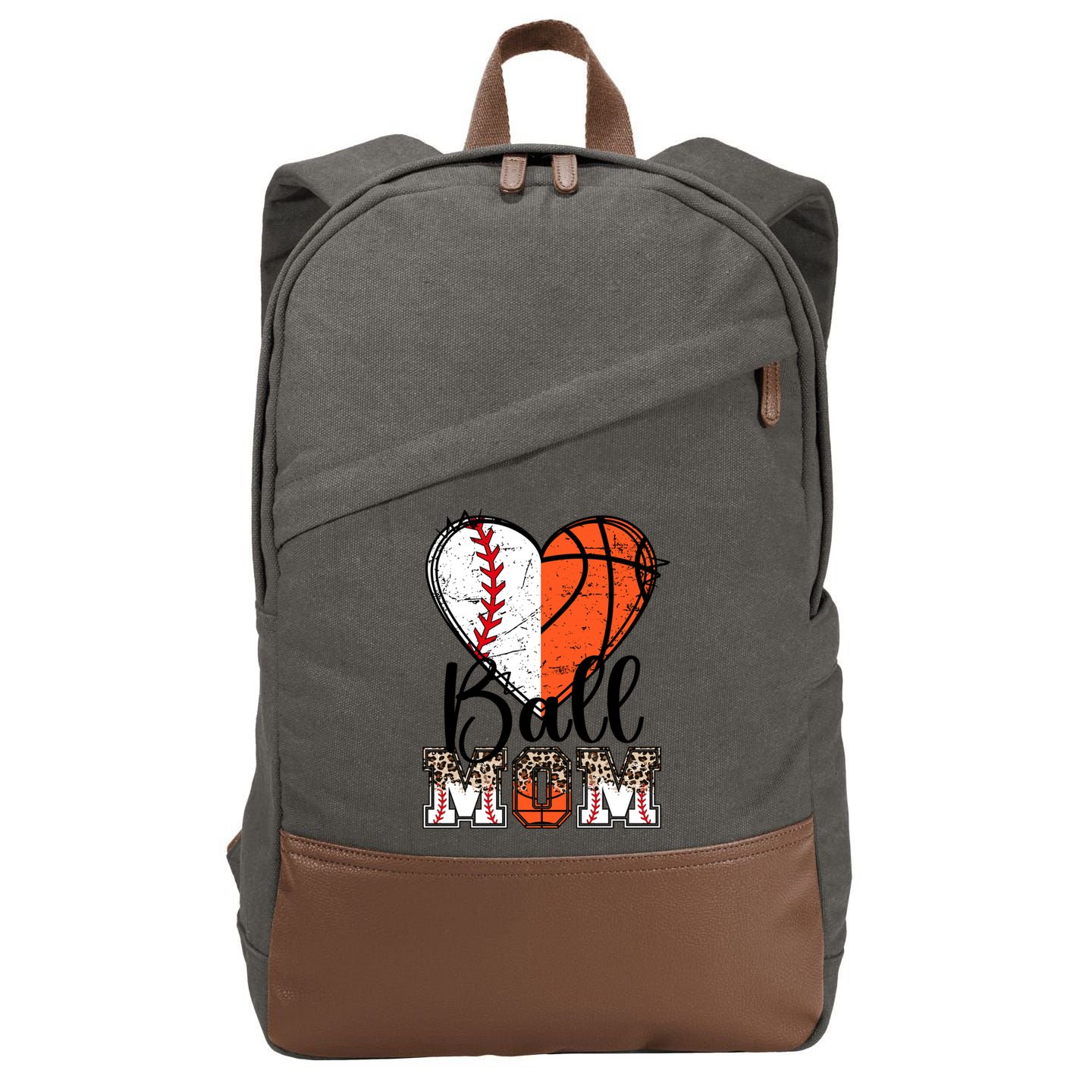 Ball Mom Heart Basketball Baseball Mom Gift Cotton Canvas Backpack