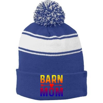 Barn Mom Horse Riding Barnyard Animals Mothers Day Funny Gift Stripe Pom Pom Beanie