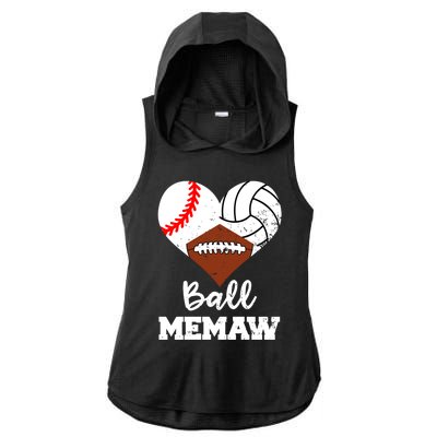 Ball Memaw Heart Funny Baseball Volleyball Football Memaw Cool Gift Ladies PosiCharge Tri-Blend Wicking Draft Hoodie Tank