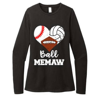 Ball Memaw Heart Funny Baseball Volleyball Football Memaw Cool Gift Womens CVC Long Sleeve Shirt