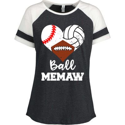 Ball Memaw Heart Funny Baseball Volleyball Football Memaw Cool Gift Enza Ladies Jersey Colorblock Tee