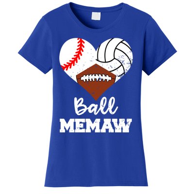 Ball Memaw Heart Funny Baseball Volleyball Football Memaw Cool Gift Women's T-Shirt