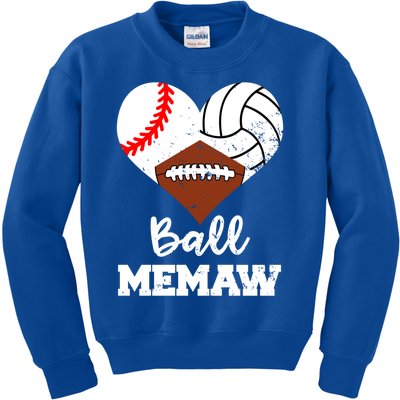 Ball Memaw Heart Funny Baseball Volleyball Football Memaw Cool Gift Kids Sweatshirt