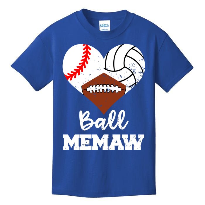 Ball Memaw Heart Funny Baseball Volleyball Football Memaw Cool Gift Kids T-Shirt