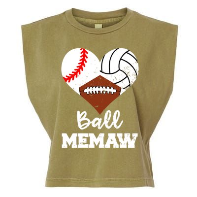 Ball Memaw Heart Funny Baseball Volleyball Football Memaw Cool Gift Garment-Dyed Women's Muscle Tee