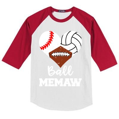 Ball Memaw Heart Funny Baseball Volleyball Football Memaw Cool Gift Kids Colorblock Raglan Jersey