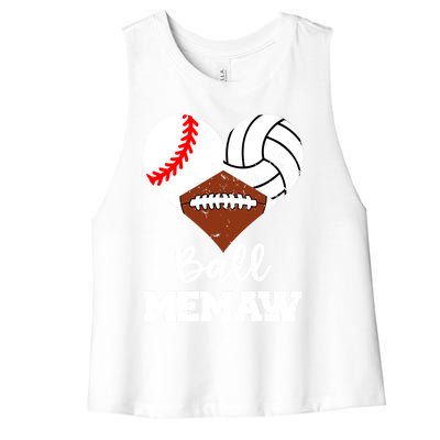 Ball Memaw Heart Funny Baseball Volleyball Football Memaw Cool Gift Women's Racerback Cropped Tank