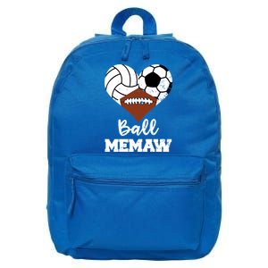 Ball Memaw Heart Funny Volleyball Soccer Football Memaw Gift 16 in Basic Backpack