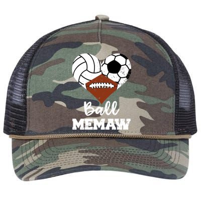 Ball Memaw Heart Funny Volleyball Soccer Football Memaw Gift Retro Rope Trucker Hat Cap