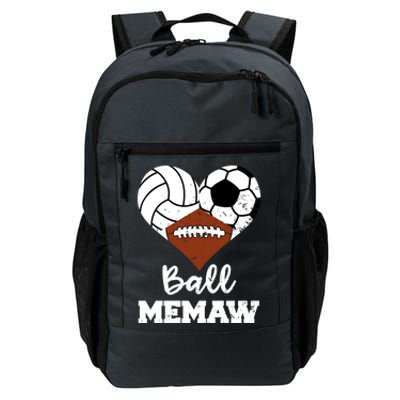 Ball Memaw Heart Funny Volleyball Soccer Football Memaw Gift Daily Commute Backpack