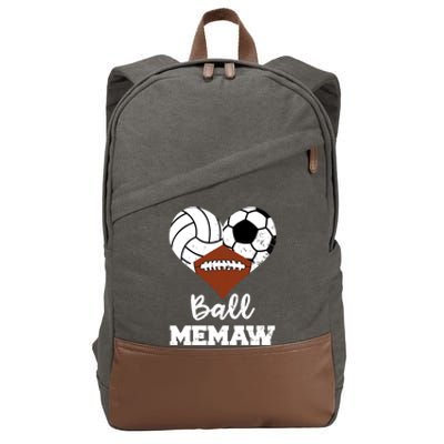 Ball Memaw Heart Funny Volleyball Soccer Football Memaw Gift Cotton Canvas Backpack