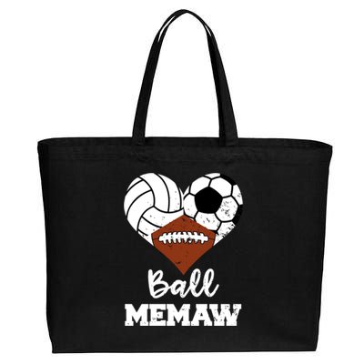 Ball Memaw Heart Funny Volleyball Soccer Football Memaw Gift Cotton Canvas Jumbo Tote