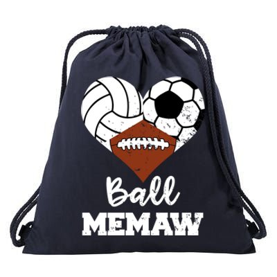 Ball Memaw Heart Funny Volleyball Soccer Football Memaw Gift Drawstring Bag