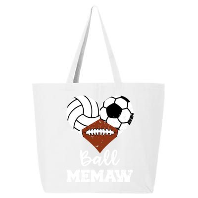 Ball Memaw Heart Funny Volleyball Soccer Football Memaw Gift 25L Jumbo Tote