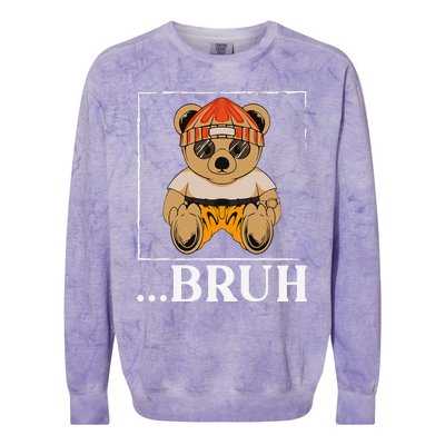 Bruh Meme Hip Hop Teddy Bear Funny Teens Teenager Colorblast Crewneck Sweatshirt