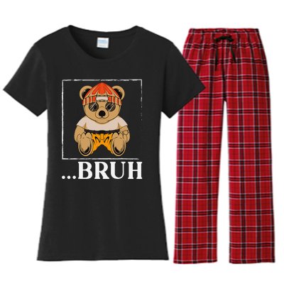 Bruh Meme Hip Hop Teddy Bear Funny Teens Teenager Women's Flannel Pajama Set