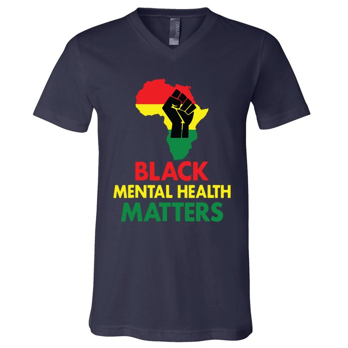 Black Mental Health, African Map Mental Health Awareness V-Neck T-Shirt