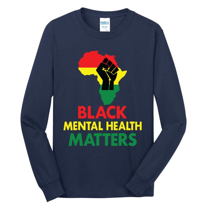 Black Mental Health, African Map Mental Health Awareness Tall Long Sleeve T-Shirt