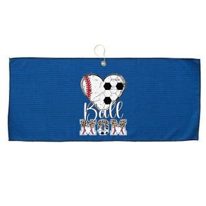 Ball Mom Heart Soccer Baseball Mom Large Microfiber Waffle Golf Towel