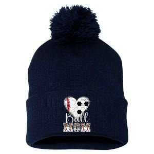 Ball Mom Heart Soccer Baseball Mom Pom Pom 12in Knit Beanie