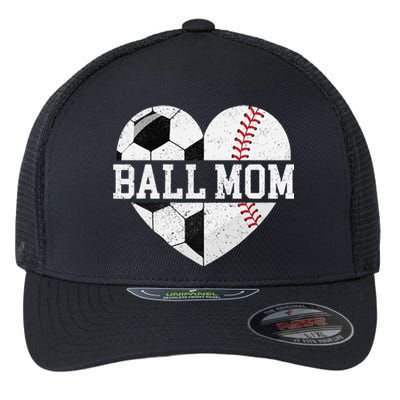 Ball Mom Heart Funny Baseball Soccer Mom Flexfit Unipanel Trucker Cap