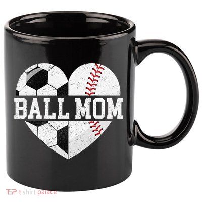 Ball Mom Heart Funny Baseball Soccer Mom 11oz C Handle Ceramic Mug