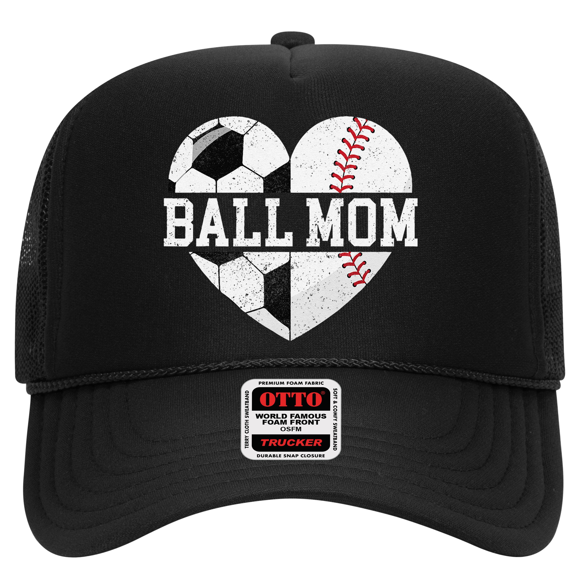 Ball Mom Heart Funny Baseball Soccer Mom Hat