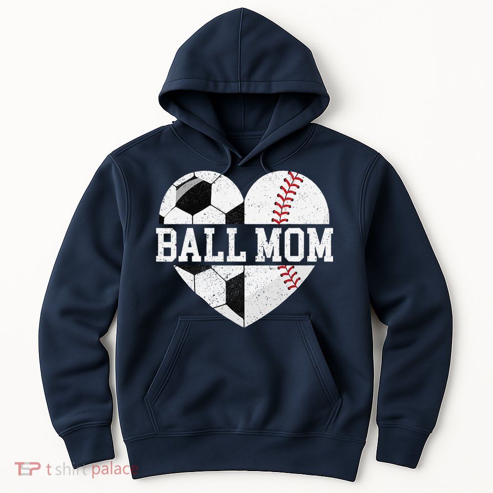 Ball Mom Heart Funny Baseball Soccer Mom Hoodie