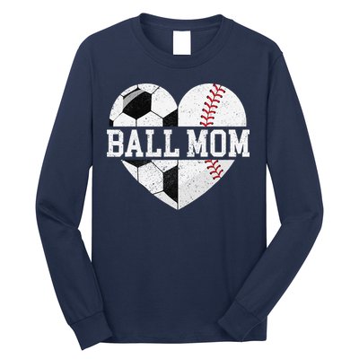 Ball Mom Heart Funny Baseball Soccer Mom Long Sleeve Shirt