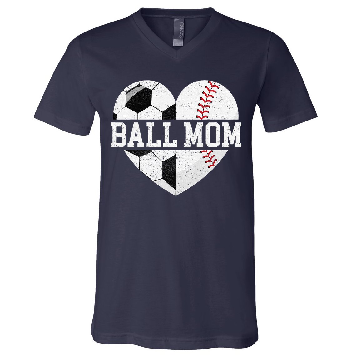 Ball Mom Heart Funny Baseball Soccer Mom V-Neck T-Shirt