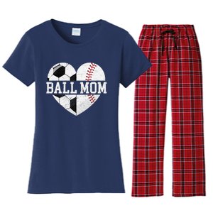 Ball Mom Heart Funny Baseball Soccer Mom Women's Flannel Pajama Set