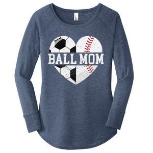 Ball Mom Heart Funny Baseball Soccer Mom Women's Perfect Tri Tunic Long Sleeve Shirt