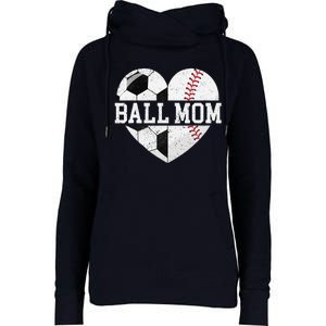 Ball Mom Heart Funny Baseball Soccer Mom Womens Funnel Neck Pullover Hood