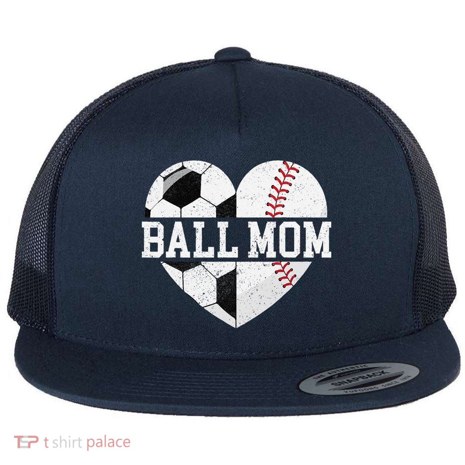 Ball Mom Heart Funny Baseball Soccer Mom Flatbill Hat