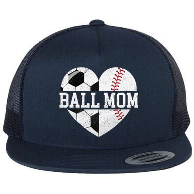 Ball Mom Heart Funny Baseball Soccer Mom Flat Bill Trucker Hat