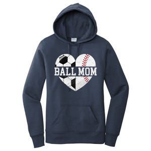 Ball Mom Heart Funny Baseball Soccer Mom Women's Pullover Hoodie