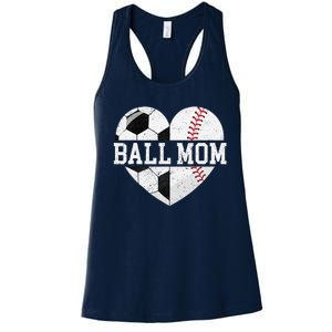 Ball Mom Heart Funny Baseball Soccer Mom Women's Racerback Tank