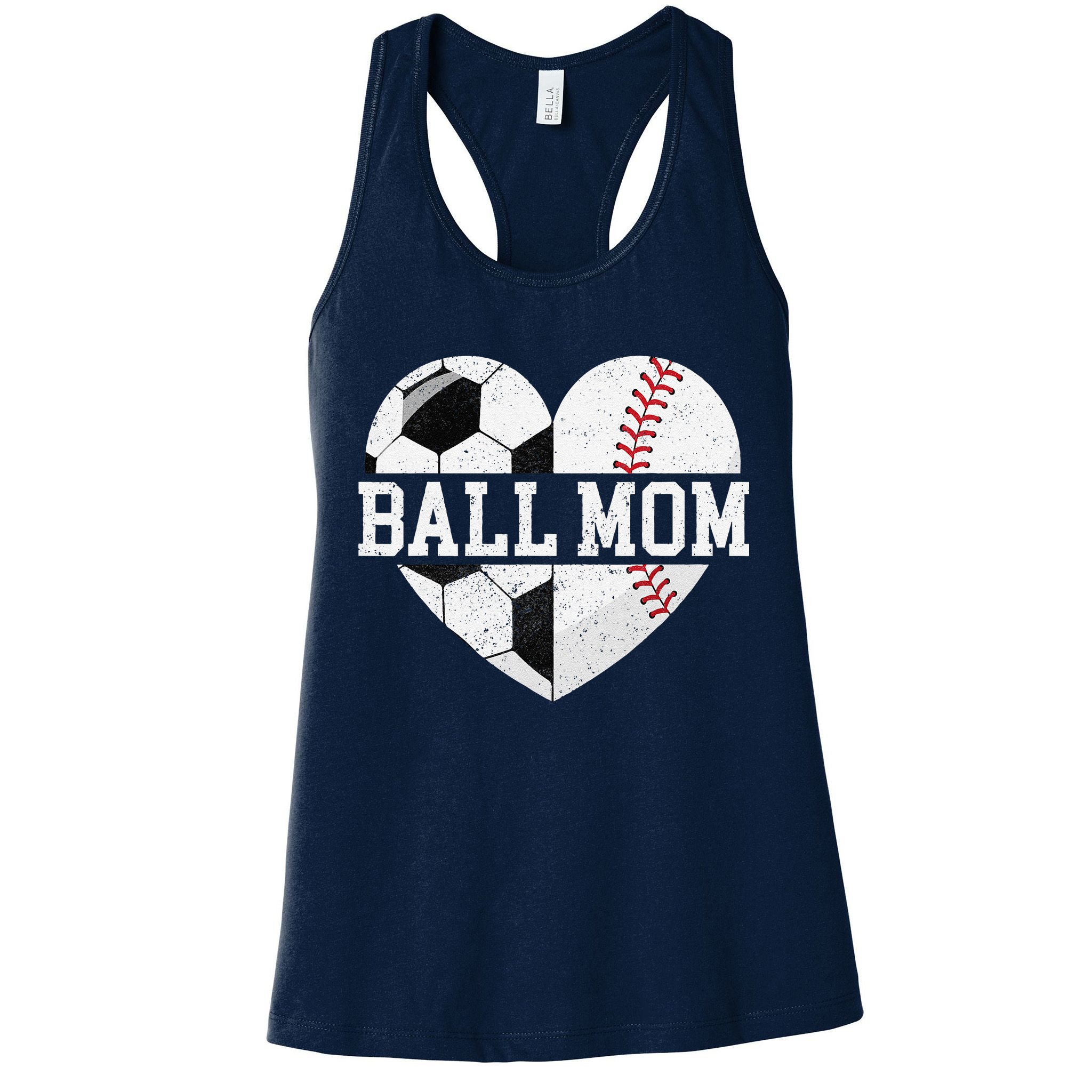 Ball Mom Heart Funny Baseball Soccer Mom Womens Tank Top