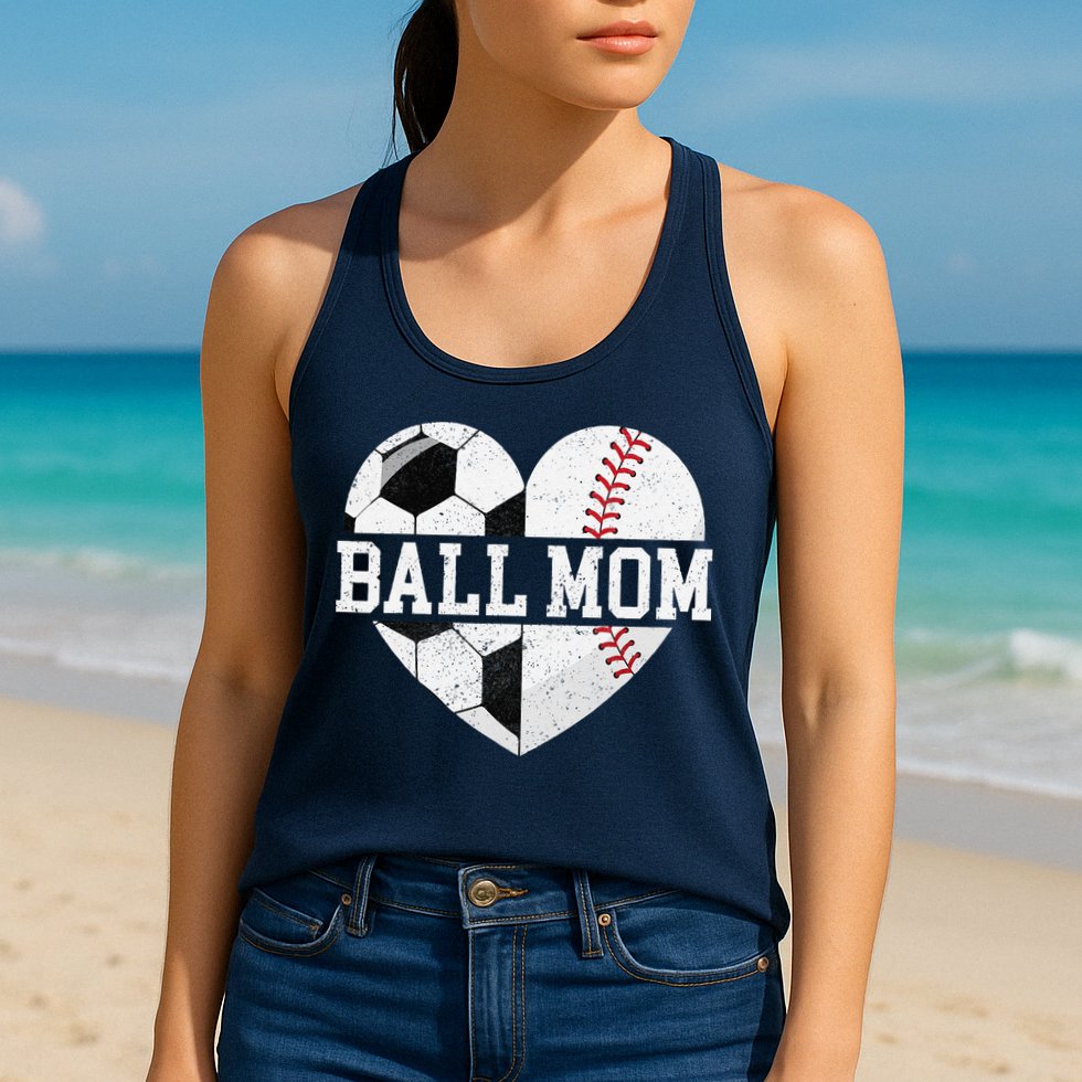 Ball Mom Heart Funny Baseball Soccer Mom Womens Tank Top