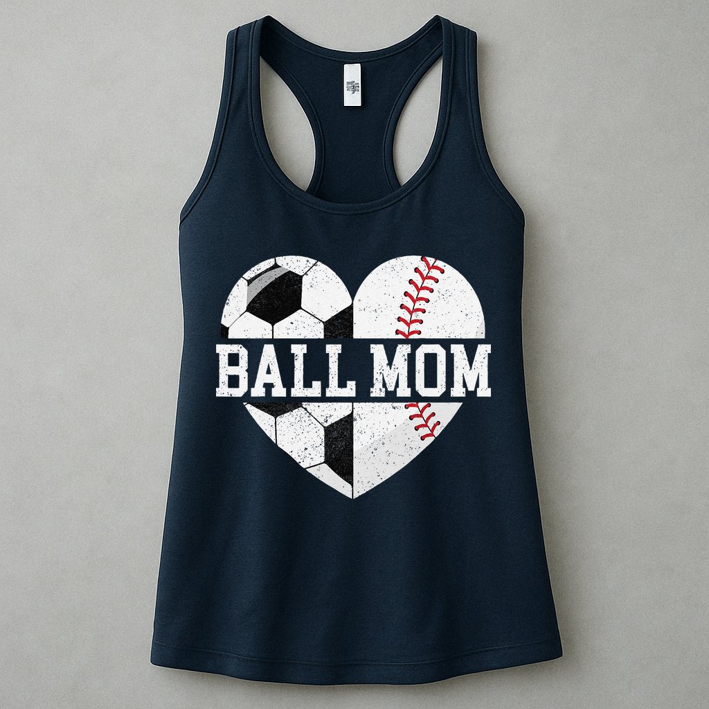 Ball Mom Heart Funny Baseball Soccer Mom Womens Tank Top