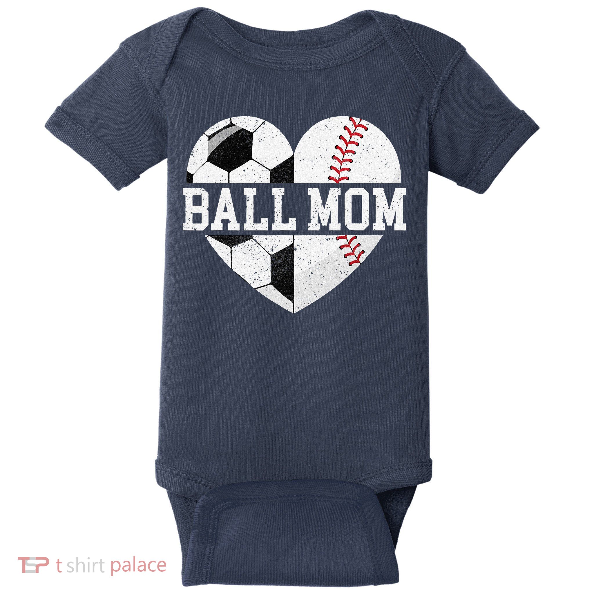 Ball Mom Heart Funny Baseball Soccer Mom Baby Bodysuit