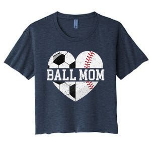 Ball Mom Heart Funny Baseball Soccer Mom Women's Crop Top Tee