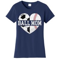 Ball Mom Heart Funny Baseball Soccer Mom Women's T-Shirt